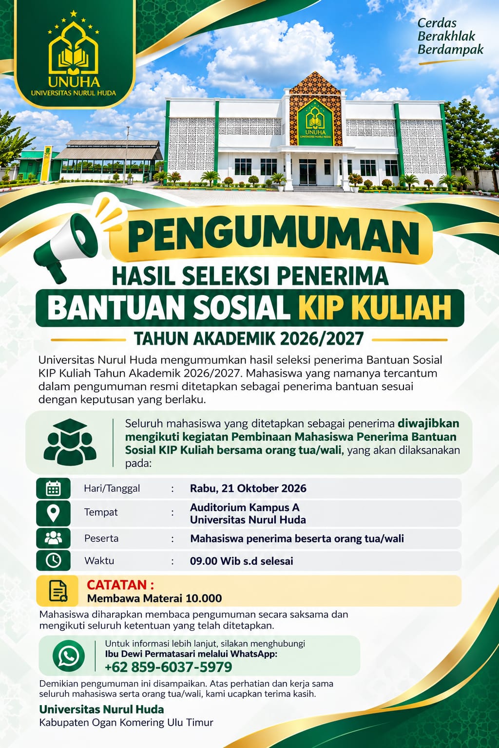 Pengumuman Hasil Seleksi Penerima Bantuan Sosial KIP Kuliah Tahun Akademik 2026/2027